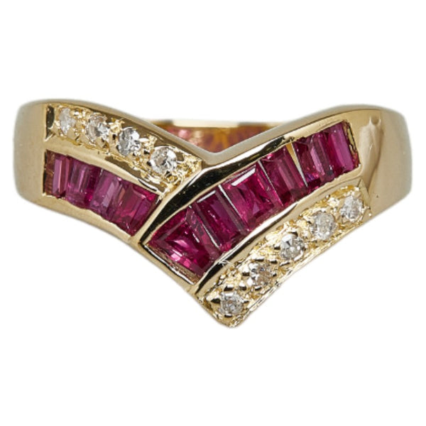 K18YG イエローゴールド ルビー0.85ct ダイヤ0.09ct リング 指輪 レディース 12号 【中古】