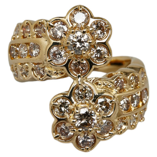 K18YG イエローゴールド ダイヤ3.00ct フラワー リング 指輪 レディース 16号 【中古】
