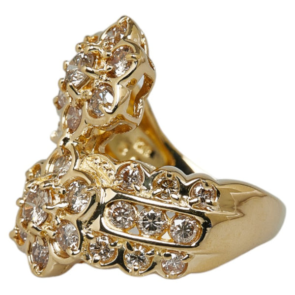 K18YG イエローゴールド ダイヤ3.00ct フラワー リング 指輪 レディース 16号 【中古】