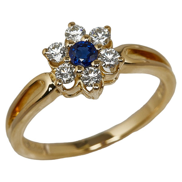 ミキモト K18YG イエローゴールド サファイア0.15ct ダイヤ0.24ct フラワー 花 モチーフ リング 指輪 レディース MIKIMOTO 10号 【中古】