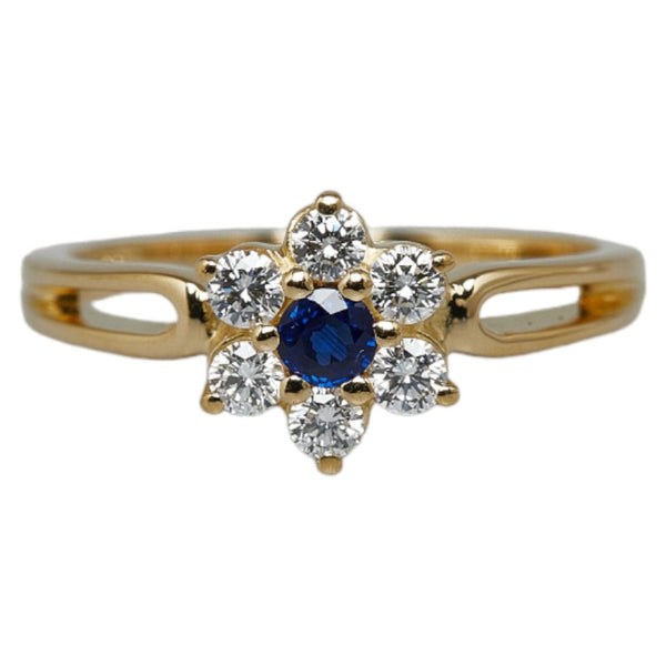 ミキモト K18YG イエローゴールド サファイア0.15ct ダイヤ0.24ct フラワー 花 モチーフ リング 指輪 レディース MIKIMOTO 10号 【中古】