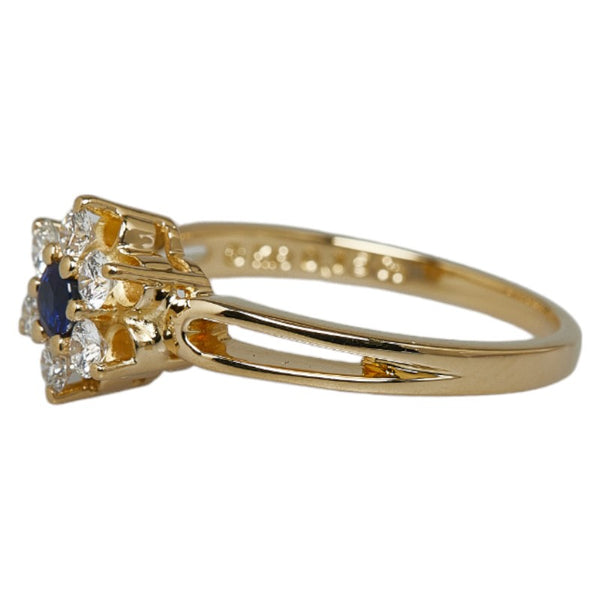 ミキモト K18YG イエローゴールド サファイア0.15ct ダイヤ0.24ct フラワー 花 モチーフ リング 指輪 レディース MIKIMOTO 10号 【中古】