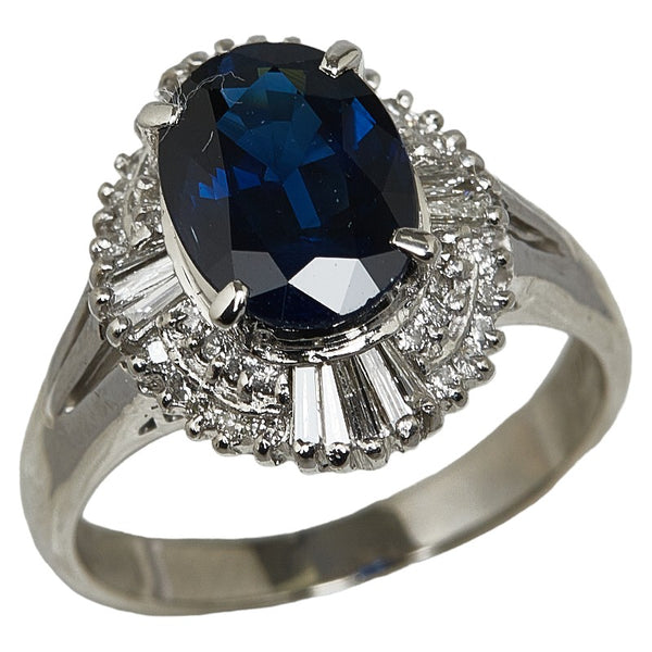 Pt900 プラチナ サファイア2.76ct ダイヤ0.41ct オーバル リング 指輪 レディース 12号 【中古】