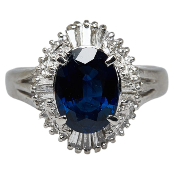 Pt900 プラチナ サファイア2.76ct ダイヤ0.41ct オーバル リング 指輪 レディース 12号 【中古】