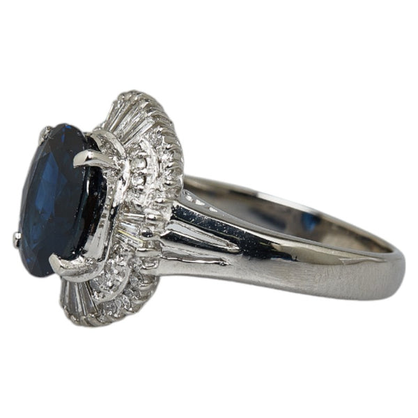 Pt900 プラチナ サファイア2.76ct ダイヤ0.41ct オーバル リング 指輪 レディース 12号 【中古】