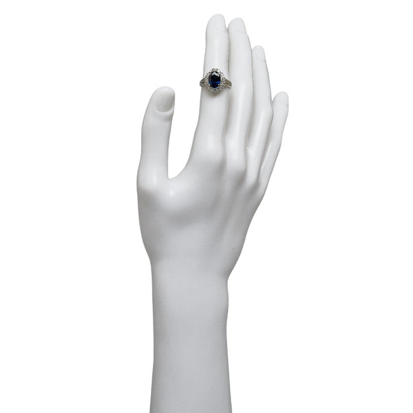 Pt900 プラチナ サファイア2.76ct ダイヤ0.41ct オーバル リング 指輪 レディース 12号 【中古】