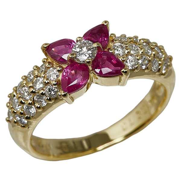 K18YG イエローゴールド ルビー0.73ct ダイヤ0.56ct リング 指輪 レディース 11号 【中古】