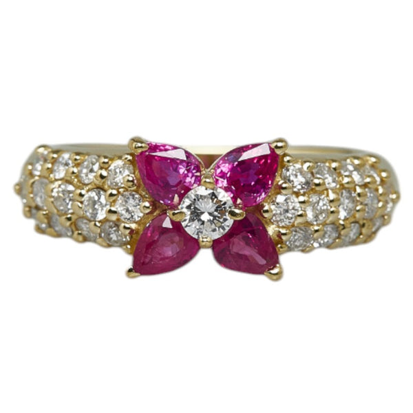 K18YG イエローゴールド ルビー0.73ct ダイヤ0.56ct リング 指輪 レディース 11号 【中古】