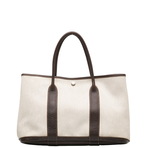 エルメス ガーデンパーティPM  ハンドバッグ ベージュ ブラウン トワルアッシュ レザー レディース HERMES 【中古】