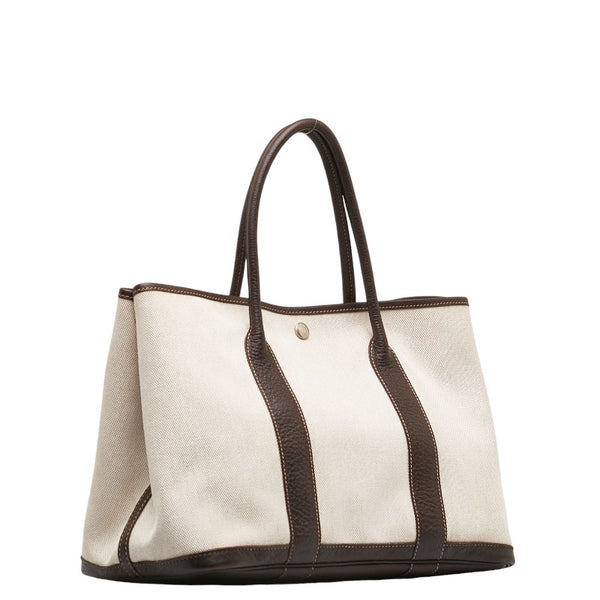 エルメス ガーデンパーティPM  ハンドバッグ ベージュ ブラウン トワルアッシュ レザー レディース HERMES 【中古】