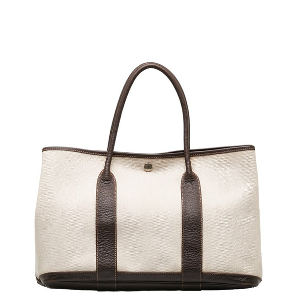 エルメス ガーデンパーティPM  ハンドバッグ ベージュ ブラウン トワルアッシュ レザー レディース HERMES 【中古】