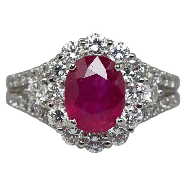 Pt900 プラチナ ルビー2.57ct ダイヤ1.41ct リング 指輪 レディース 12号 【中古】