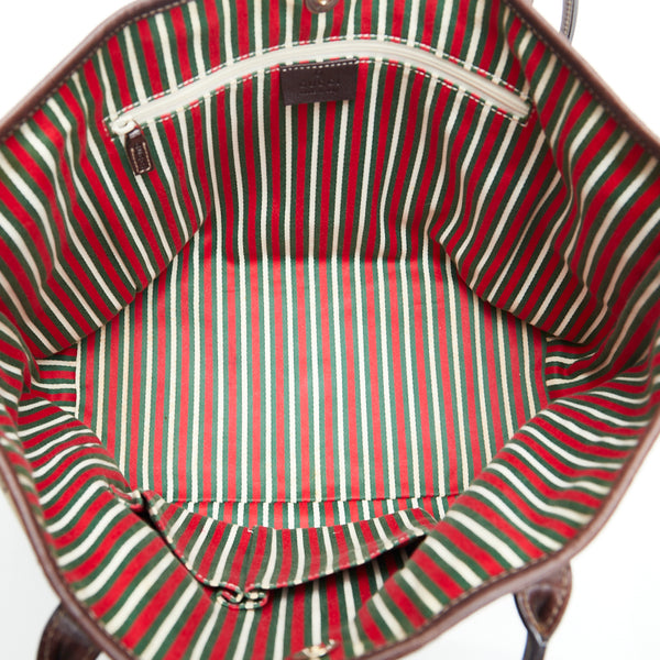 グッチ GGキャンバス ニューブリット トートバッグ ショルダーバッグ 169946 ベージュ ブラウン キャンバス レザー レディース GUCCI 【中古】