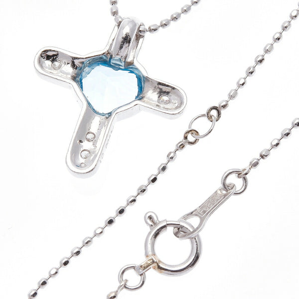 Pt900 プラチナ Pt850 プラチナ ブルートパーズ ダイヤ0.1ct クロス ネックレス レディース 中古