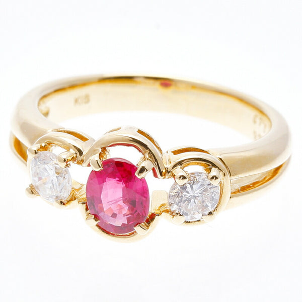 K18YG イエローゴールド ルビー0.65ct ダイヤ0.43ct リング 指輪 レディース 12号 中古