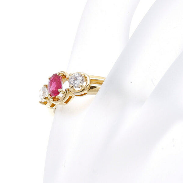 K18YG イエローゴールド ルビー0.65ct ダイヤ0.43ct リング 指輪 レディース 12号 中古