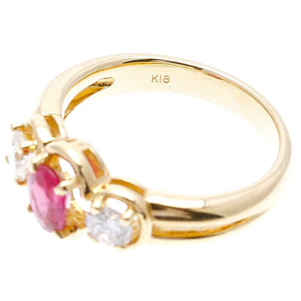 K18YG イエローゴールド ルビー0.65ct ダイヤ0.43ct リング 指輪 レディース 12号 中古