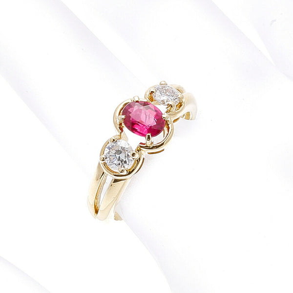 K18YG イエローゴールド ルビー0.65ct ダイヤ0.43ct リング 指輪 レディース 12号 中古