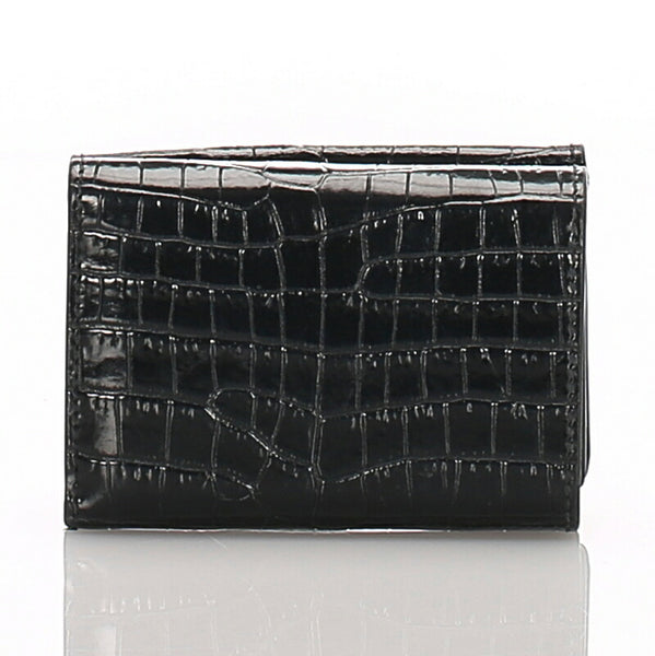 サンローラン 型押しクロコ コンパクトウォレット ブラック  レザー 二つ折り財布 レディース SAINT LAURENT 中古