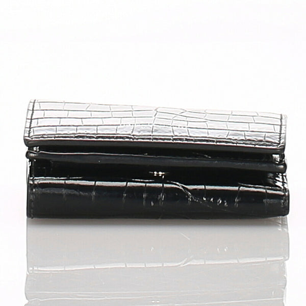 サンローラン 型押しクロコ コンパクトウォレット ブラック  レザー 二つ折り財布 レディース SAINT LAURENT 中古