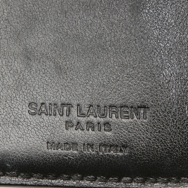 サンローラン 型押しクロコ コンパクトウォレット ブラック  レザー 二つ折り財布 レディース SAINT LAURENT 中古