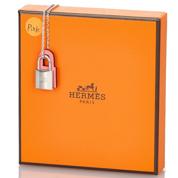 エルメス シルバー ピンク  メタル エトープ ネックレス レディース HERMES D刻印 中古