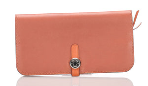 エルメス ドゴン レクトヴェルソ オレンジ レザー 長財布 レディース HERMES □P刻印刻印 中古