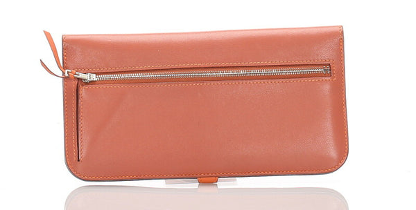 エルメス ドゴン レクトヴェルソ オレンジ レザー 長財布 レディース HERMES □P刻印刻印 中古
