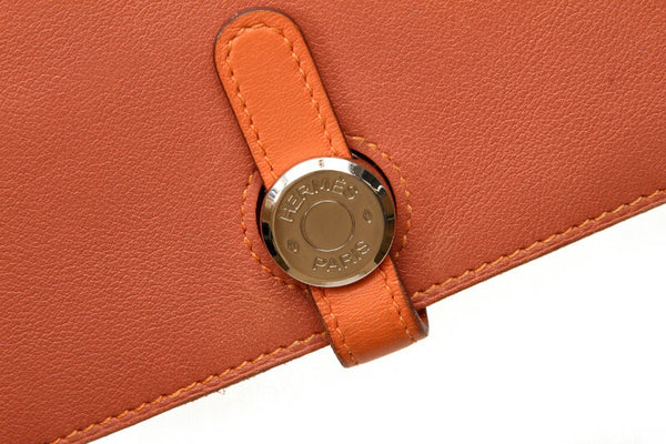 エルメス ドゴン レクトヴェルソ オレンジ レザー 長財布 レディース HERMES □P刻印刻印 中古