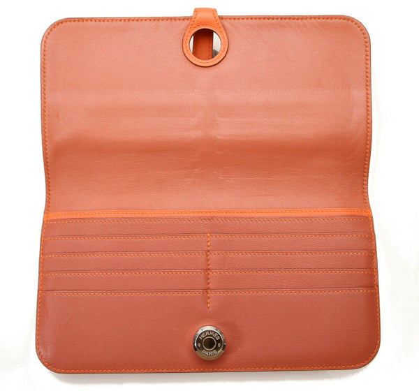 エルメス ドゴン レクトヴェルソ オレンジ レザー 長財布 レディース HERMES □P刻印刻印 中古