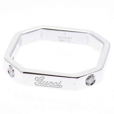 グッチ K18WG ホワイトゴールド ダイヤ 2P オクタゴナル ウェディングバンドリング リング 指輪 レディース GUCCI 6号 中古