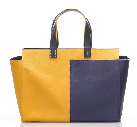 エルメス ネクト ネイビー イエロー レザー ハンドバッグ レディース HERMES 中古