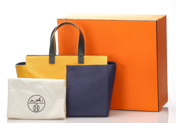 エルメス ネクト ネイビー イエロー レザー ハンドバッグ レディース HERMES 中古