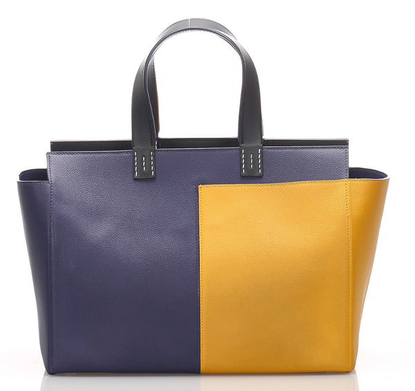 エルメス ネクト ネイビー イエロー レザー ハンドバッグ レディース HERMES 中古