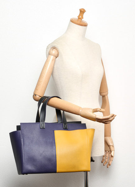 エルメス ネクト ネイビー イエロー レザー ハンドバッグ レディース HERMES 中古