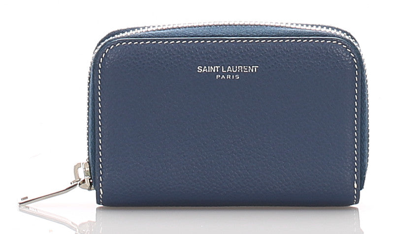 サンローラン ネイビー レザー コインケース レディース SAINT LAURENT 中古