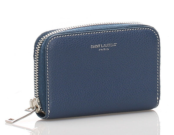 サンローラン ネイビー レザー コインケース レディース SAINT LAURENT 中古