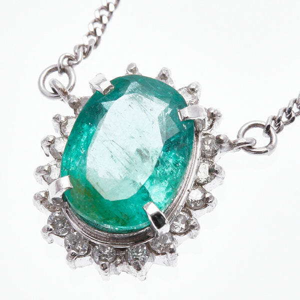 Pt900 プラチナ Pt850 プラチナ エメラルド1.94ct ダイヤ0.23ct ネックレス レディース 中古