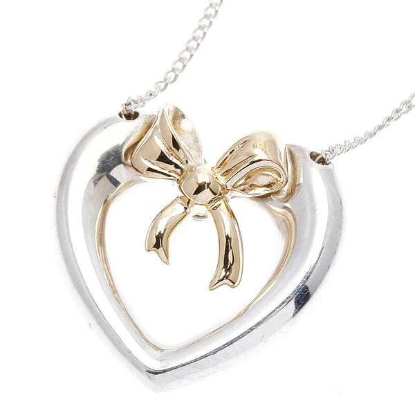 ティファニー シルバー925 K18YG イエローゴールド コンビ コンビ　ハートリボン ネックレス レディース TIFFANY&Co. 中古