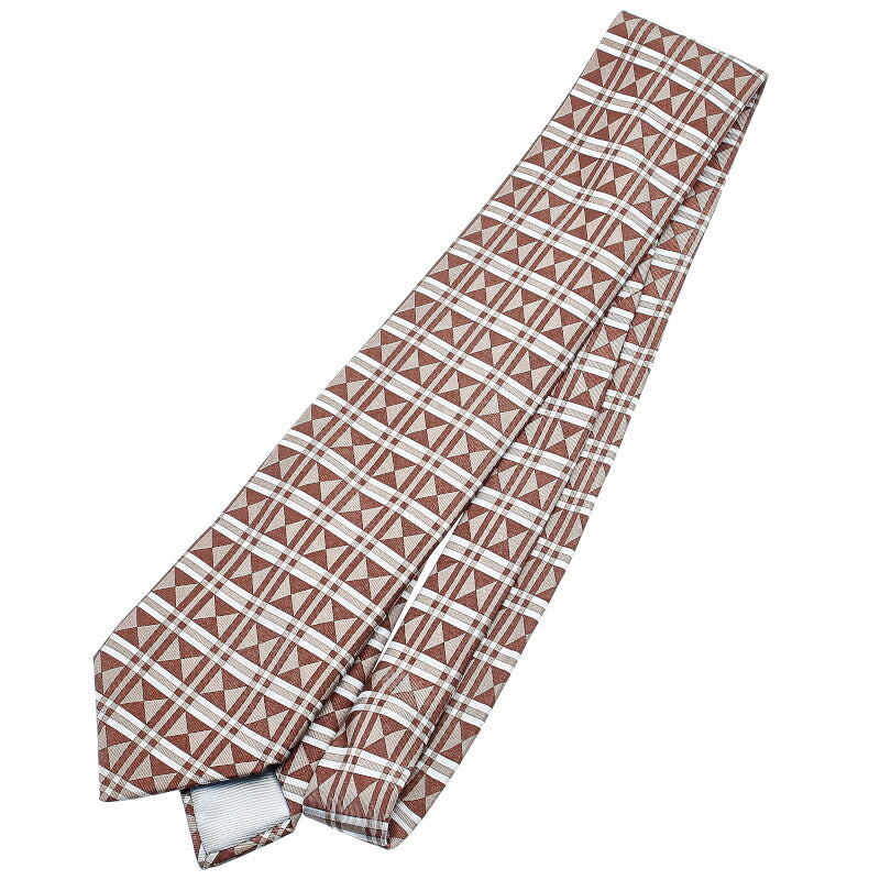 エルメス 幾何学模様 ブラウン シルク ネクタイ メンズ HERMES 中古