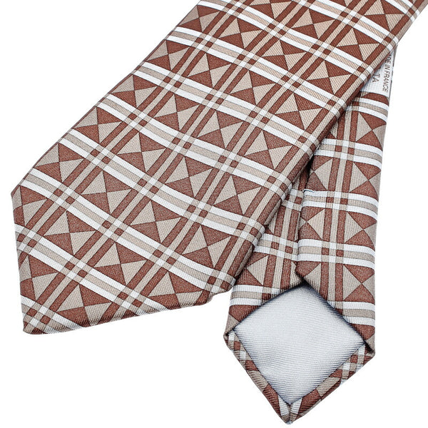 エルメス 幾何学模様 ブラウン シルク ネクタイ メンズ HERMES 中古