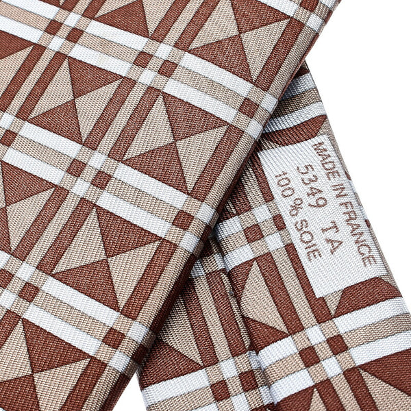 エルメス 幾何学模様 ブラウン シルク ネクタイ メンズ HERMES 中古