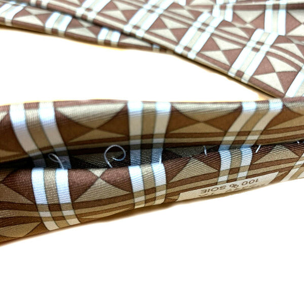 エルメス 幾何学模様 ブラウン シルク ネクタイ メンズ HERMES 中古