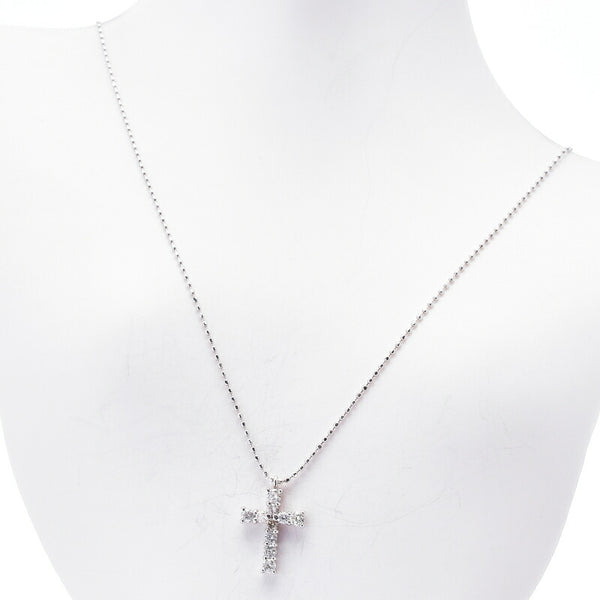 K18WG ホワイトゴールド ダイヤ0.3ct クロス ネックレス レディース 中古