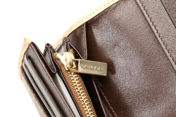 セリーヌ マカダム ブラウン PVC レザー 長財布 レディース CELINE 中古