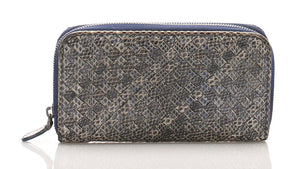 ボッテガヴェネタ イントレチャート ラウンドファスナー グレー レザー 長財布 レディース BOTTEGAVENETA 中古