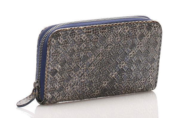 ボッテガヴェネタ イントレチャート ラウンドファスナー グレー レザー 長財布 レディース BOTTEGAVENETA 中古