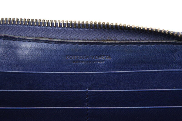 ボッテガヴェネタ イントレチャート ラウンドファスナー グレー レザー 長財布 レディース BOTTEGAVENETA 中古