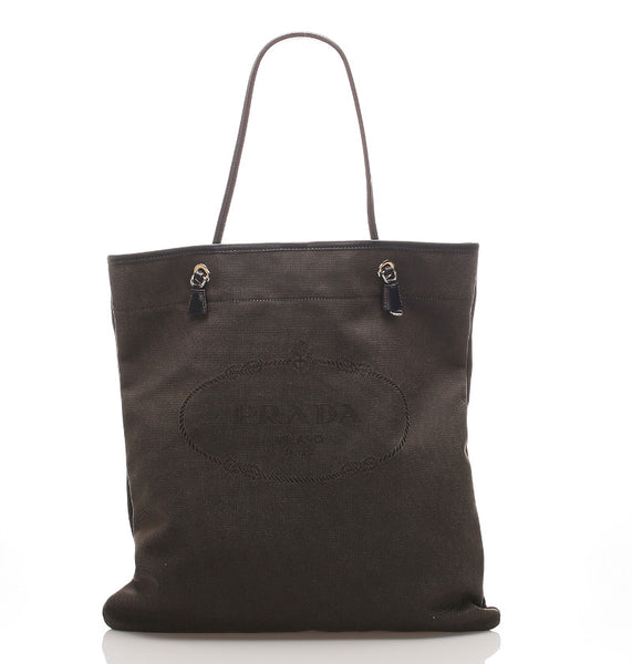 プラダ ロゴジャガード BR3579 ダークブラウン レザー トートバッグ レディース PRADA 中古