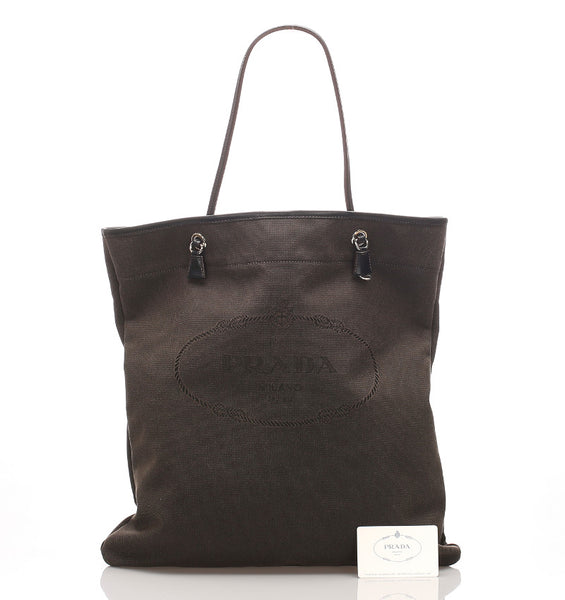 プラダ ロゴジャガード BR3579 ダークブラウン レザー トートバッグ レディース PRADA 中古